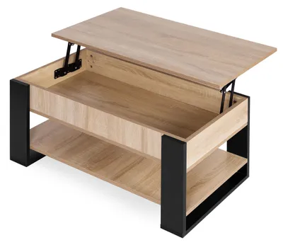 Zdjęcie produktu dla ModernHome TH-MST-16-1: Stół konferencyjny z rozkładanym blatem, 90 cm, z miejscem do przechowywania, półkami, w kolorze dębu sonoma