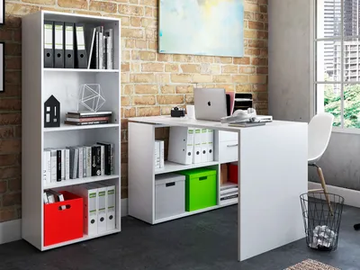 Produktbild von Büro-Kombi mit Regal Büroprogramm Arbeitszimmer Komplettset Büromöbel "Trio 4" Weiß