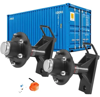 Zdjęcie produktu dla Koła do kontenerów transportowych VEVOR, 3200 kg, zestaw kół 6-otworowych, solidna oś kontenera transportowego z pasem mocującym z zapadką, przemieszcza się od 6 m do 12 m, bezpieczny transport do doku, magazynu, placu budowy, czarny