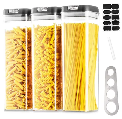 Produktbild von Luftdichte Aufbewahrungsboxen - Set von 3 - Stapelbar - Transparent - Für Pasta/Müsli - BPA-frei - Dichtungsmechanismus - Lebensmittelbehälter