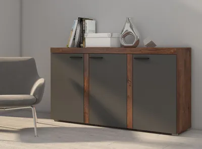 Produktbild von Kommode RUMBA 3D mit 3 Türen 149x82x41 Wohnzimmer Sideboard Graphit/Lefkas