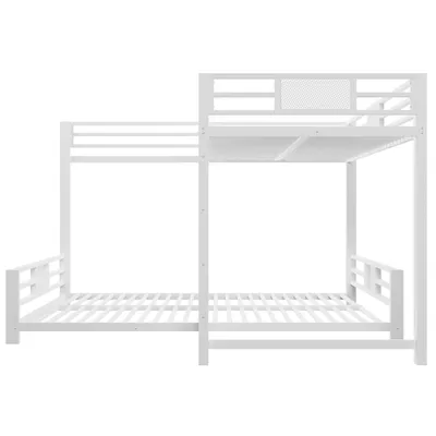 Produktbild von Flieks Etagenbett Metallbett 90x200cm/140x200cm, Kinder Hochbett mit Rausfallschutz, Kinderbett Bodenbett mit Lattenrost, Weiß