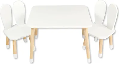 Produktbild von Dekormanda - Babytisch mit stühlen in hasenform, ein tisch und zwei stühle, weiß