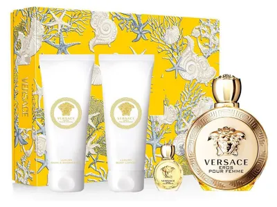 Image de Coffret cadeau Versace Eros Pour Femme : Eau de parfum 100 ml + Lait pour le corps 100 ml + Gel douche 100 ml + Pochette de toilette
