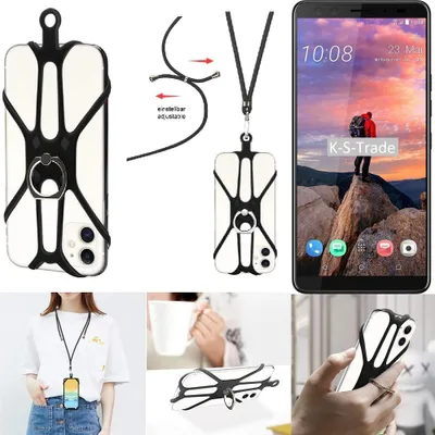 Produktbild von K-S-Trade 3in1 Handykette Handyband Handykordel Halsband Smartphone-Ring Handy-Ring kompatibel mit HTC U12+ Fingerhalterung Handyring Tischständer