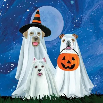 Produktbild von 20 Servietten Trick or Dog Treat - Halloween-Hunde als Gespenster 33x33cm