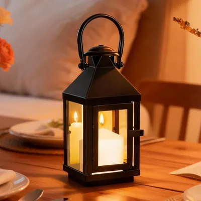 Laterne für draußen, schwarz, 21,5 cm, Glas & Metall, für Kerzen