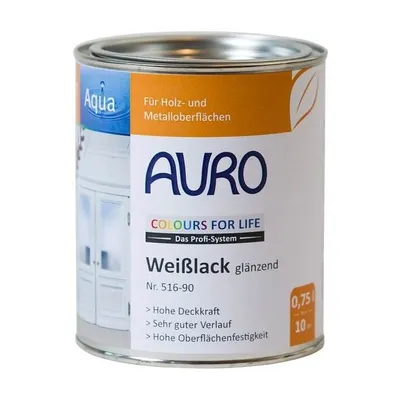 Produktbild von Auro Aqua COLOURS FOR LIFE Weißlack glänzend 516-90 weiß - 0,75 l