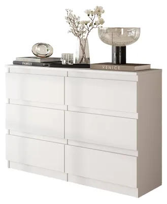 Produktbild von Kommode Weiß Matt mit 6 Schubladen – Modernes Sideboard für Schlafzimmer & Wohnzimmer – Minimalistische Kommode – GABRIEL