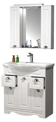 Produktbild von 3-teiliges Waschplatz-Set | Waschtisch-Unterschrank 75 cm | Badmöbel-Set mit Waschbecken und Spiegelschrank | praktische Schubladen | Landhausstil | Komplettset Casalo XL