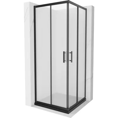 Obrázek produktu pro Mexen Rio čtvercový sprchový kout 80 x 80 cm, Vzor jinovatky, Černá + sprchová vanička Flat, Černá - 860-080-080-70-30-4070B