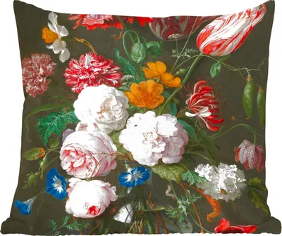 Produktbild von MuchoWow® Zierkissen Sofakissen Wohnzimmer Dekokissen 50x50 cm Stilleben mit Blumen in einer Glasvase - Gemälde von Jan Davidsz. de Heem - Komfort - Sofakissen