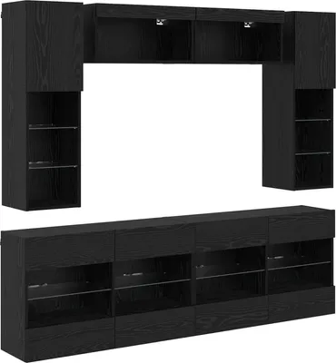 Imagen del producto de vidaXL Juego de muebles de pared para TV con LED, 6 piezas, color negro y roble, fabricado en material de madera