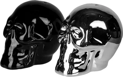 Produktbild von Black & Silver Totenschädel Salz & Pfefferstreuer als Tischdeko