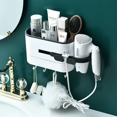 Produktbild von Haartrocknerhalter, Kabelhalter, Badezimmer Organizer-aufbewahrung, Ohne Bohren Ablage Organizer Nagelfrei Selbstklebend Kein Schaden. (Schwarz)
