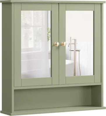 Obrázek produktu pro Závěsná koupelnová skříňka se zrcadlem, rozměry 56,5 x 13 x 58,5 cm, barva: sálvia (světle zelená)