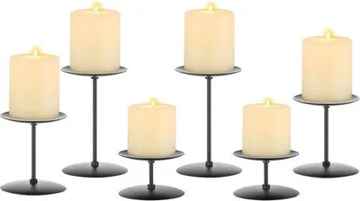 Produktbild von Famanu Set von 6 schwarzen Kerzenhaltern - Moderne Dekoration für Tisch und Feiern