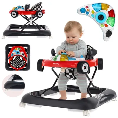 Produktbild von Sun Baby Lauflernhilfe Walker 3in1 mit höhenverstellbare Automotiv, Fromula racing, interaktiv und faltbar mit Sicherheitsstopper, Tasten, Lichtern und Sound ab 6 Monaten rot und schwarz
