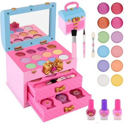 Produktbild von Kinder Schminkkoffer Set mit Lidschatten, Lippenstift und Nagellack