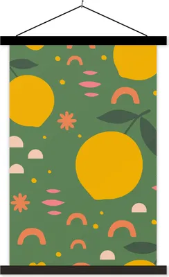 Produktbild von MuchoWow® Textilposter Zitrone - Zitrusfrüchte - Muster 60x90 cm mit schwarzem Rahmen - Poster Wohnzimmer