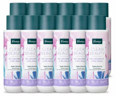 Imagen del producto de 12 unidades de gel de ducha Kneipp Clean Beauty, aroma de loto y jojoba, 200 ml cada uno. Paquete económico