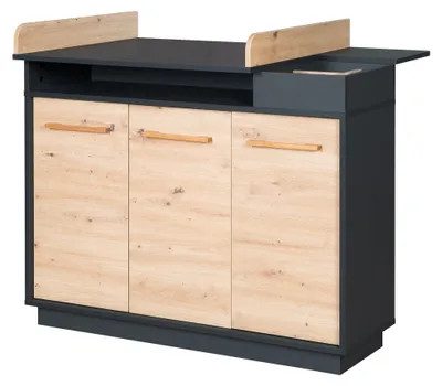 Image de Table à langer roba « Lenn » - avec plan à langer amovible - Comprend des compartiments ouverts et des portes battantes - Anthracite /Reproduction bois « chêne Artisan »