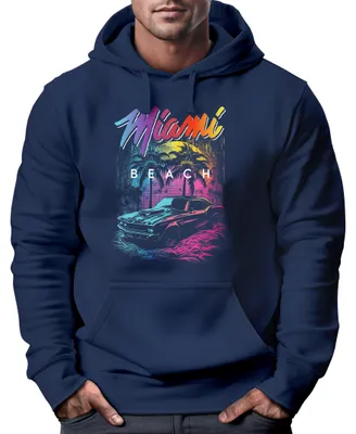 Produktbild von Hoodie Herren Miami Beach USA Oldtimer Car Palmen Print Fashion Streetstyle Neverless® navy L