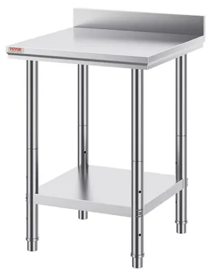 Obrázek produktu pro Pracovní stůl 24 x 24 x 34 palců, nerezový pracovní stůl NSF pro komerční kuchyně, přípravný pracovní stůl 60 x 60 x 88 cm se spodní policí, stříbrný pracovní stůl pro komerční kuchyně a restaurace