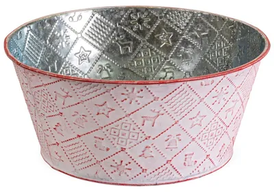 Image de Pot à fleurs rond, en rouge Ø 20x9 cm, bac à fleurs en métal
