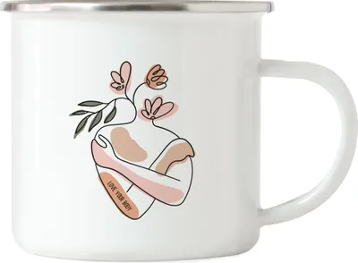Produktbild von Love Your Body Emaille Tasse Mit Spruch Body Positivity Mental Health Frauentag Positives Denken