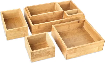 Produktbild von Schramm® 6-tlg. Set Aufbewahrungsboxen aus Bambus 5 Größen Ordnungsbox Organizer Set Schubladen Ordnungssystem