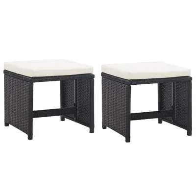 Image de Chaise de jardin "Hattgenstein" en poly rotin noir + blanc crème (coussin). Dimensions (L/L/H) 41x41x35 cm