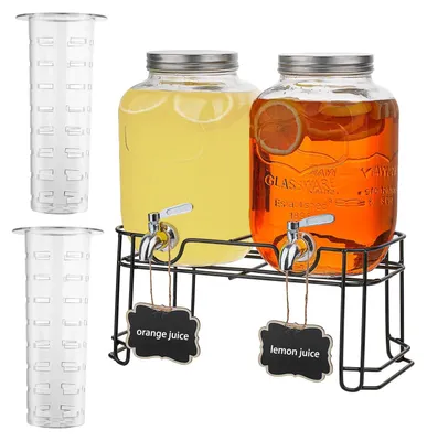 Immagine prodotto di Omgoods - 2 dispenser per bevande in vetro da 4 litri, con supporto