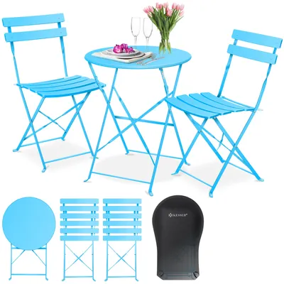 Produktbild von KESSER® Bistroset 3-teilig Bistrotisch mit 2 klappbaren Stühle Set Balkonset Balkonmöbel Klapp-Möbel Gartenset Sitzgarnitur Gartengarnitur Gartenmöbel Sitzgruppe Metall Bistro Gartentisch inkl. Abdeckung