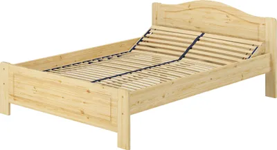 Produktbild von Kieferbett natur Doppelbett 140x200 Futonbett Bett breit Massivholzbett Zubehör wählbar V-60.37-14Federholzrahmen und Matratze inkl.