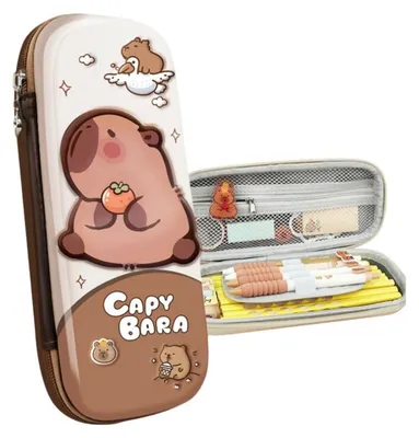 Produktbild von Leantoys Federmäppchen für die Schule mit Capybara-Motiv in Braun