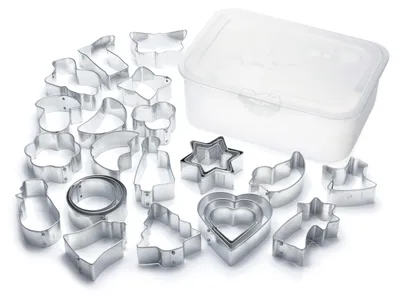 Produktbild von Ausstechformen-Set in einer Box – 25 Ausstechformen für Kekse und Plätzchen – Weihnachten – Verschiedene Formen und Designs