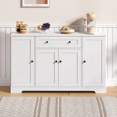 Produktbild von STILVORA Buffetschrank mit Schublade und Regaltüren,Küchenschrank mit verstellbaren Einlegeböden,Kücheninsel mit Kippschutz für Küche,Wohnzimmer&Schlafzimmer,Weiß