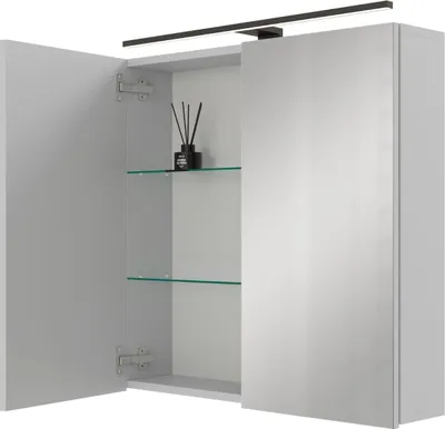 Produktbild von Planetmöbel ARIA Spiegelschrank für das Bad 70 cm mit Beleuchtung und Steckdose Weiß Grau