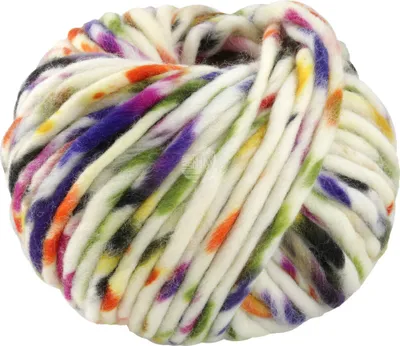 A ball of chunky, multi-colored yarn.