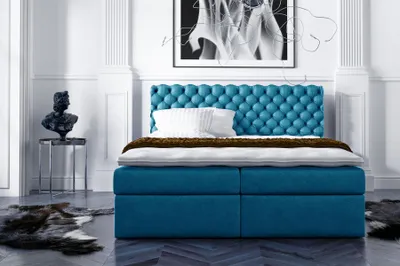Obrázek produktu pro Postel Chesterfield s pružinovou základnou, dvoulůžko, manželská postel, čalouněná postel, postele, rozměry 200x200 cm