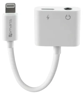 Immagine prodotto di 4Smarts Adattatore splitter da Lightning a Lightning + Aux da 3,5 m Bianco/Bianco 468673