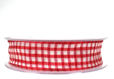 Produktbild von 25m Dekoband 25mm kariert Antennenband Schleifenband Geschenkband Band Karo , Farbe:rot