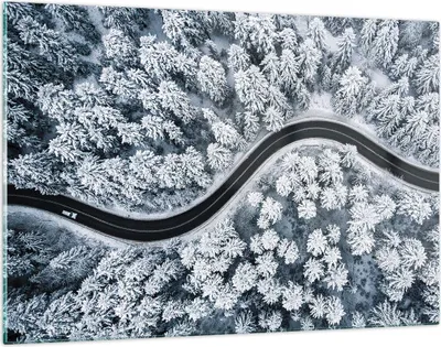 Produktbild von Bilder auf glas - Einteilig - Wald Winter Straße - 120x80cm - Glasbilder - Wandbilder - Bilder - zum Aufhängen bereit - Wanddekoration aus Glas - Glas Bilder - Wandbild auf Glas - GAA120x80-5010