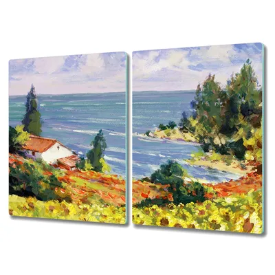 Produktbild von Coloray Hackbrett Herdabdeckplatte 2x40x52 cm Küchenbrett Kochplattenabdeckung Schneidebrett - Blumen Küste Himmel