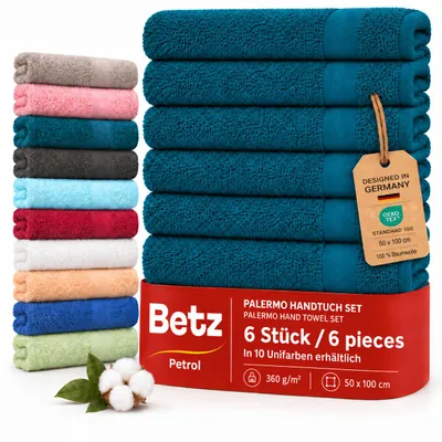 Produktbild von Betz Handtuch Set Palermo – 6er Pack Handtücher 50x100 cm – 100% Baumwolle, Handtücher für Bad, Gäste & Alltag – hochwertige Qualität - Farbe petrol