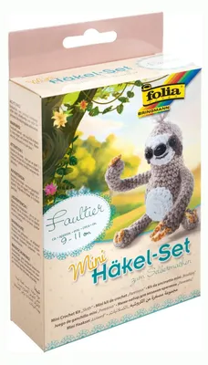Produktbild von folia 23912 - Mini Häkelset Faultier, Komplettset zur Erstellung von einem selbst gehäkelten niedlichen Faultier, ca. 9 - 11 cm groß, für Kinder ab 8 Jahren und Erwachsene, als Geschenk