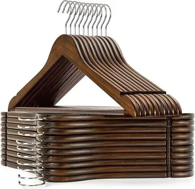 Immagine prodotto di 445 cm di aste appendiabiti in legno antico, 30 pezzi con ganci antiscivolo per pantaloni e supporti per le spalle - Marrone