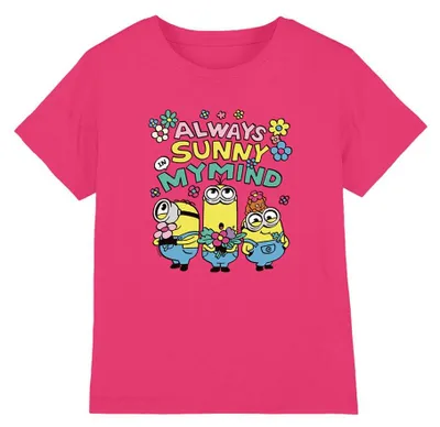 Image de T-shirt "Minions" - "Always Sunny My Mind" pour enfants, modèle TV37957 (taille 140-146), couleur rose vif