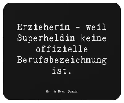 Produktbild von Mr. & Mrs. Panda Mauspad Spruch Erzieherin Superheldin - Schwarz - Geschenk, Geschenke mit Herz, laptop, Berufe, Mousepad, Berufsalltag, mousematte, Singen, inspirieren